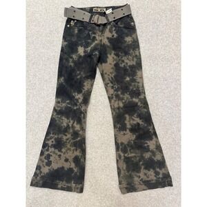 Bongo Vintage Low Rider Flare Jeans Fatigue Tie Dye Size 1 Grey Belt Y2K